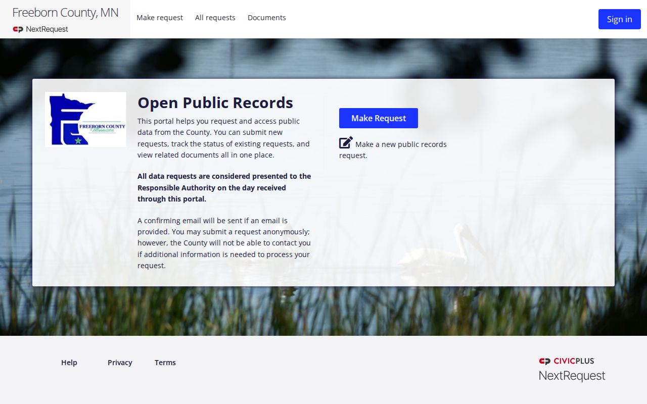 Freeborn County active warrant records request tracking portal