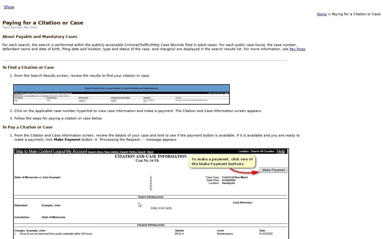 Freeborn County traffic warrant records citation payment help page