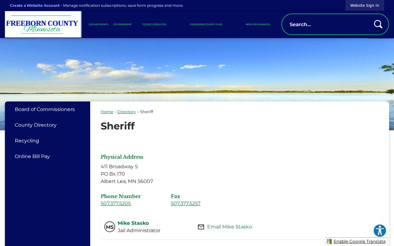 Freeborn County most wanted records sheriff department directory